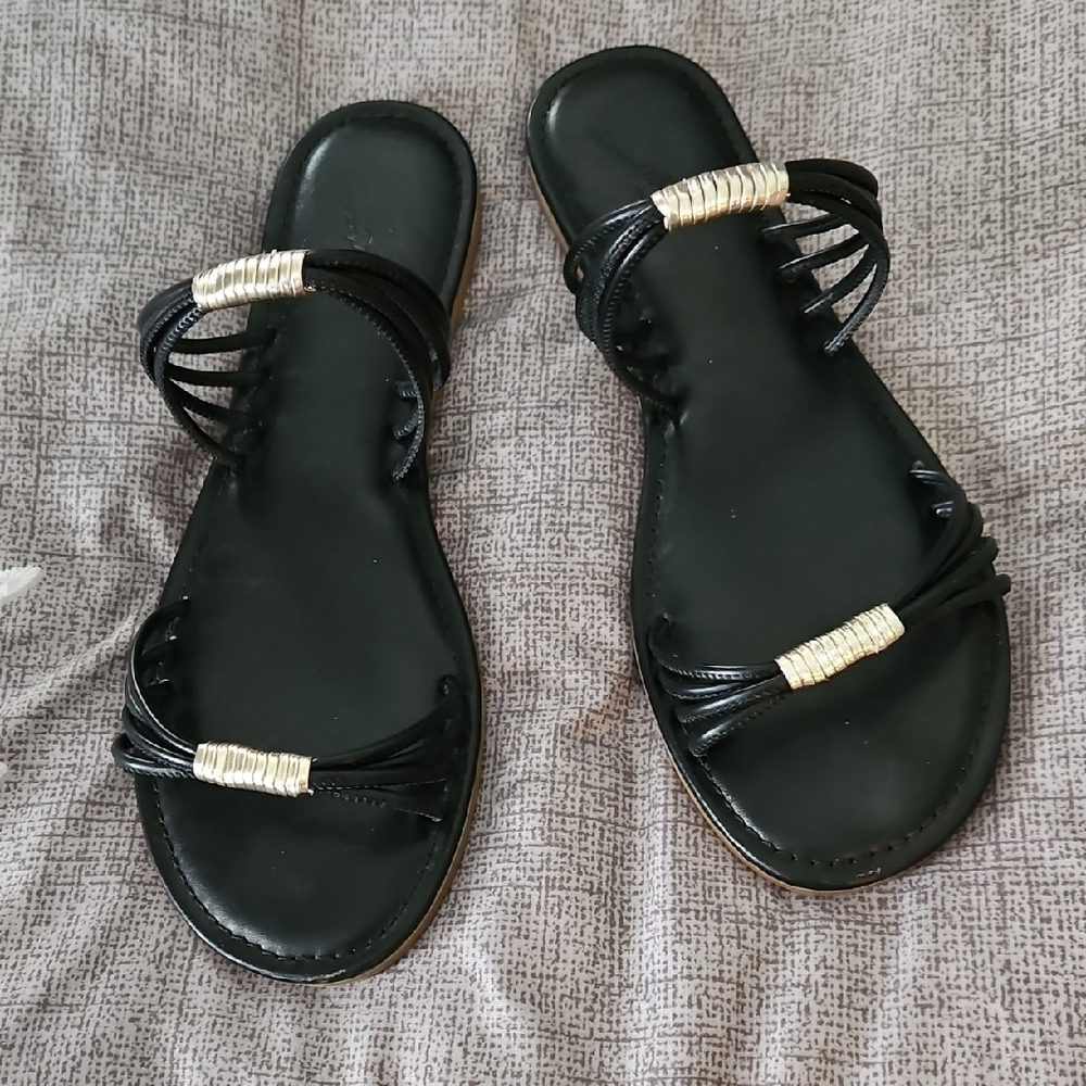 Chic Black Sandals with Gold Detailing